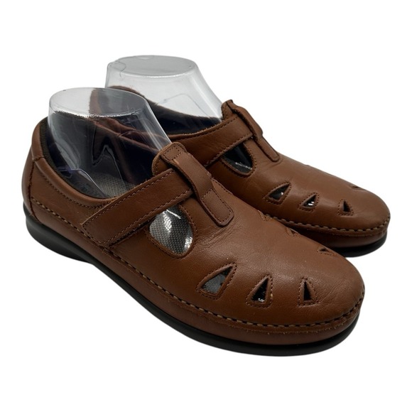 SAS Roamer Shoes Women's Size 8 M Brown Leather Tripad Comfort Moccasins Strappy - Picture 1 of 10